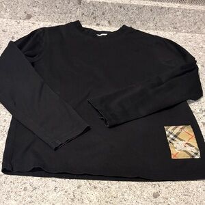 Burberry Black Long Sleeve Tee with Check Accent